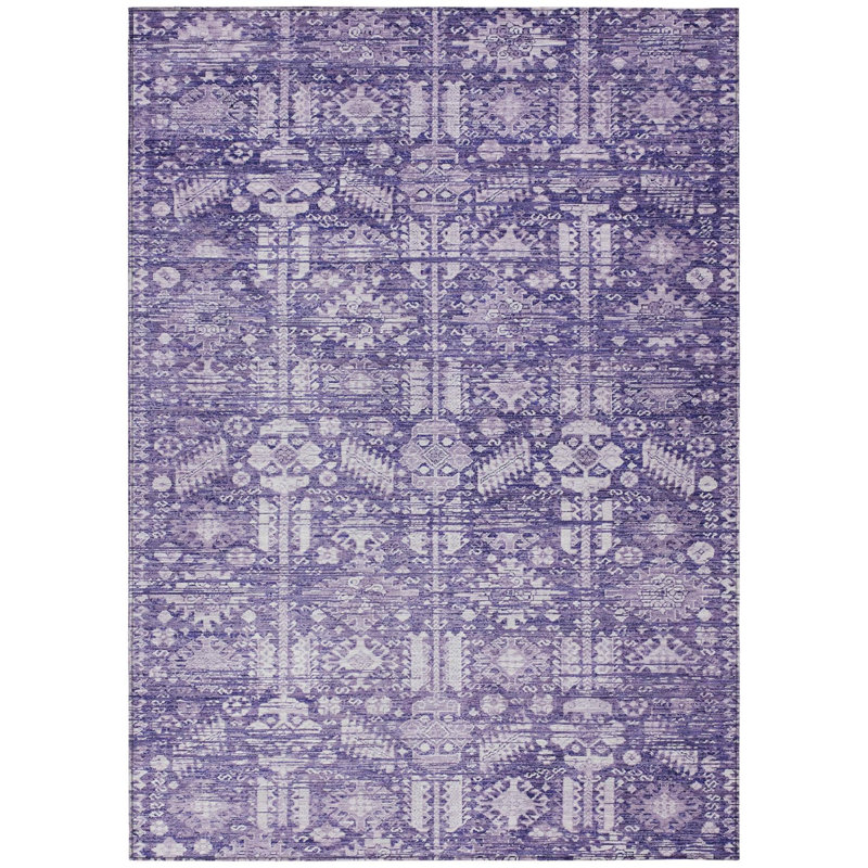 Tapis intérieur/extérieur lavable à motifs tribaux violets et ivoire, 3 m x 4,2 m