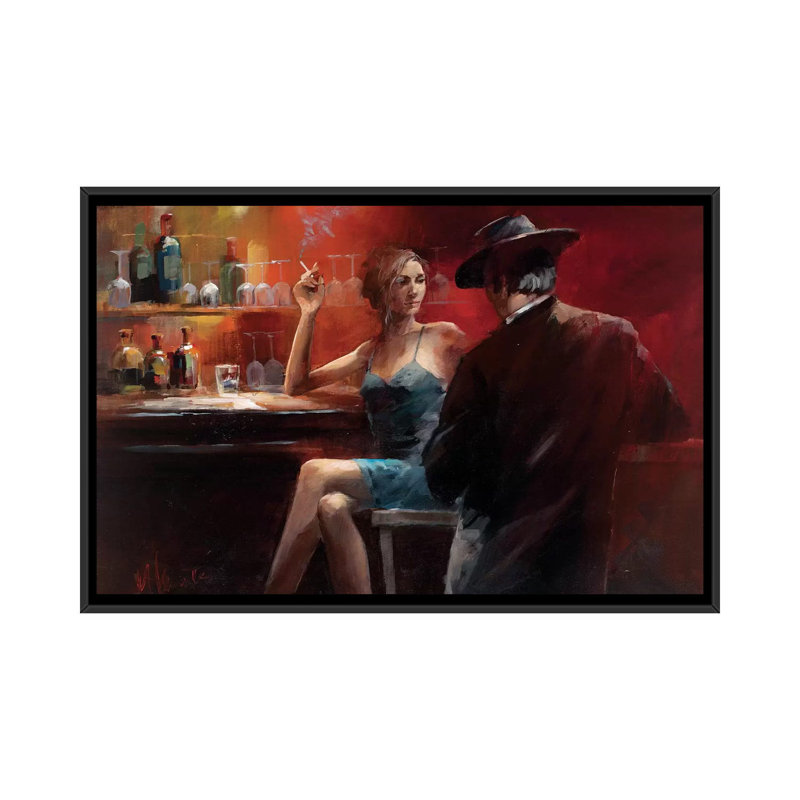 «Evening in the Bar II», reproduction sur toile, H 18 po x l 26 po x P 1,5 po, Toile avec cadre noir, Pas de tapis