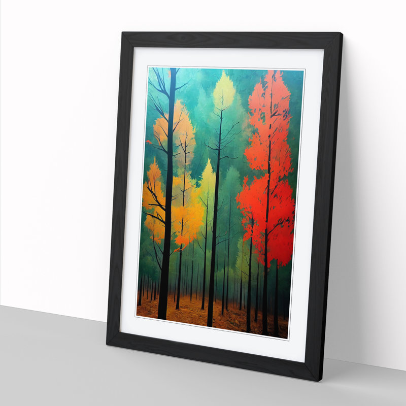 FRM-V0523-999X Forest Graffiti - Single Picture Frame Print, Black Framed, 64cm H x 46cm W x 2cm D