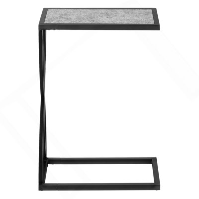 Accent Table, C-Shaped, End, Side, Snack, Grey Laminate, Black Metal, Contemporary, Modern