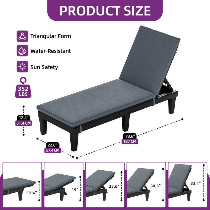 Chaise longue d'extérieur en résine, Gris / Noir