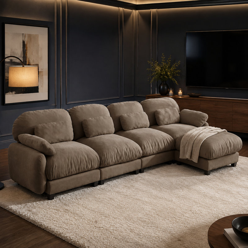 Canapé modulaire en chenille 4 places Sarvis, Brown