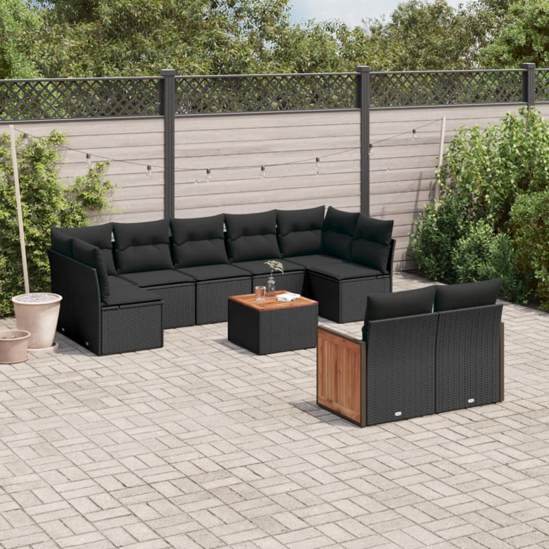  Ensemble de canapé de jardin modulaire PE, 10 pièces, Noir, Noir