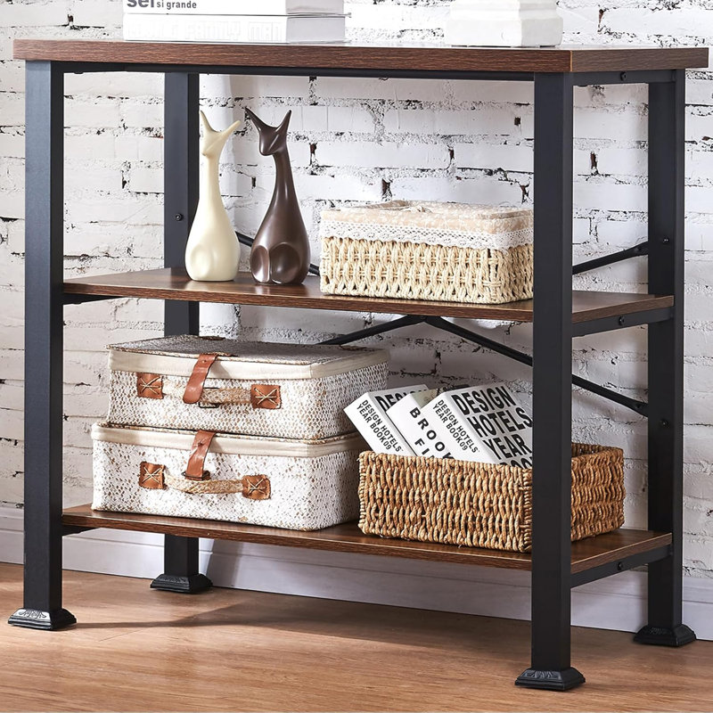 Black 3-Tier Adjustable Metal Frame Bookshelf