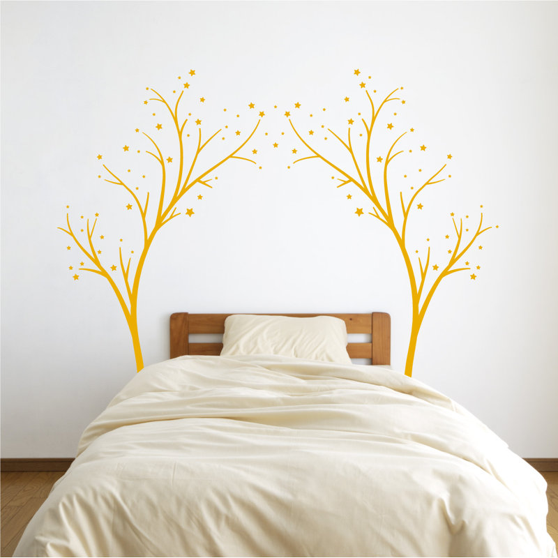 Décalcomanie murale arbres étoiles, H 60 po x l 74 po x P 0,01 po, Jaune signalisation