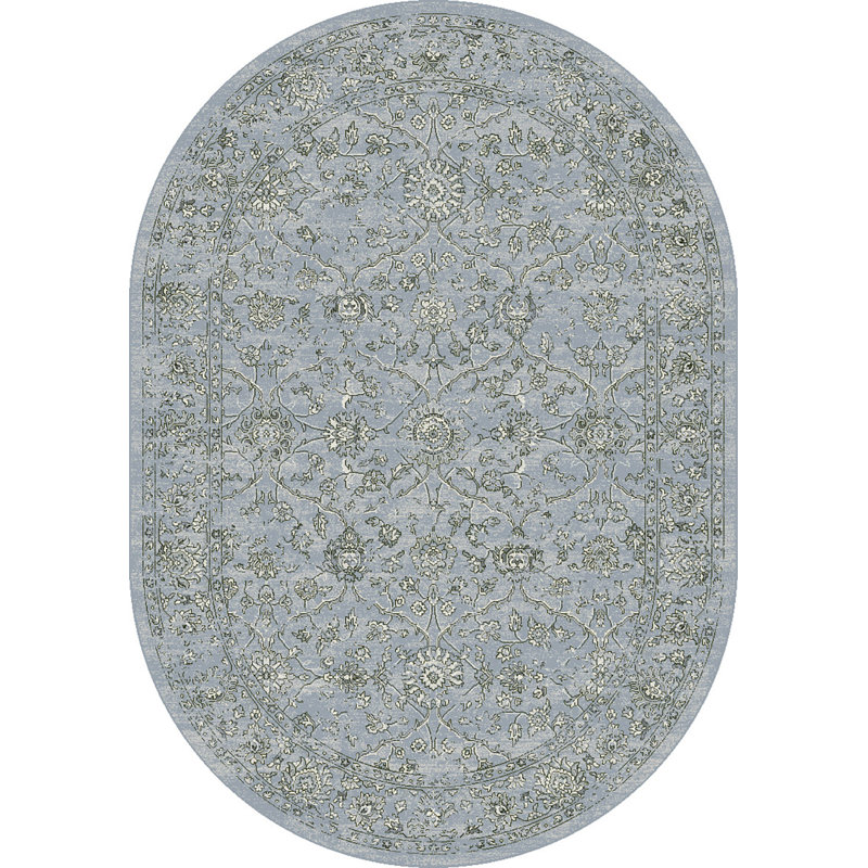 Tapis bleu acier / crème Attell, Ovale 2 pi 7 po x 4 pi 7 po