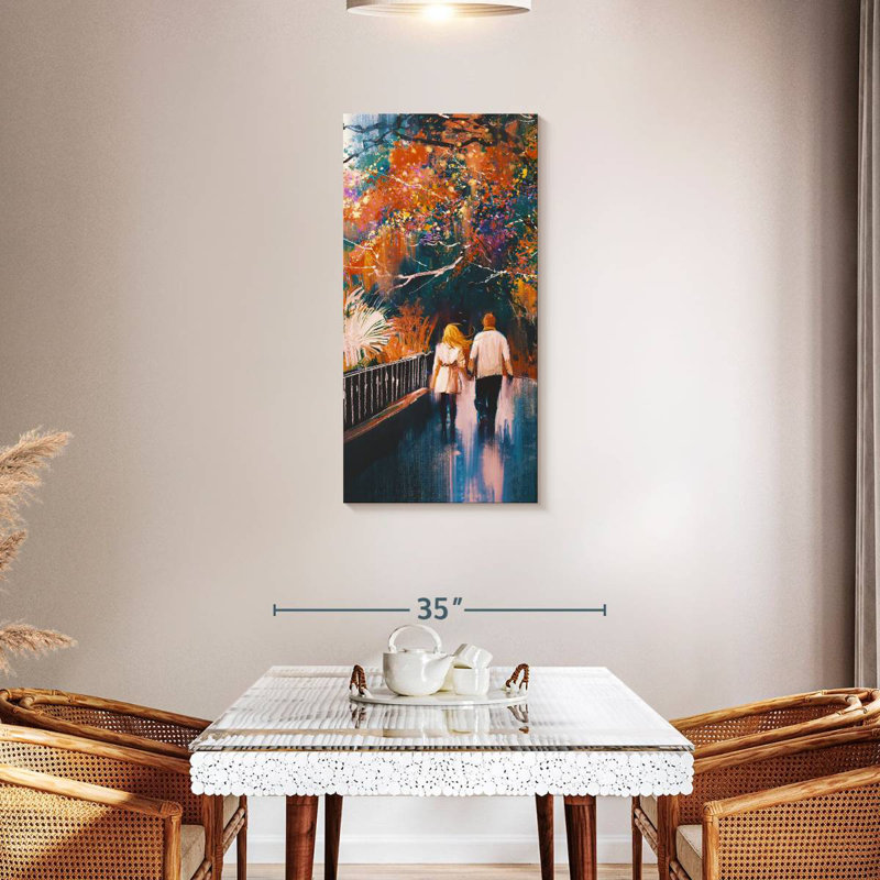 Couple en automne, H 42 po x l 21 po