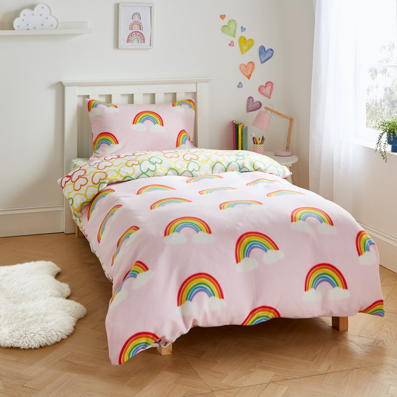 Rainbow Hearts Fleece Duvet Cover Set, Double