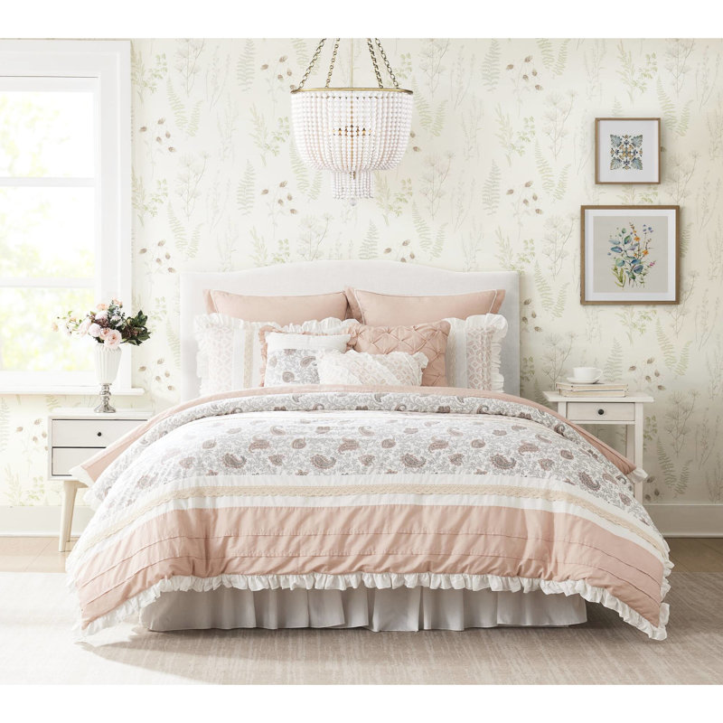 Édredon très grand en coton très sophistiqué avec détails pour la chambre de campagne, Rosé