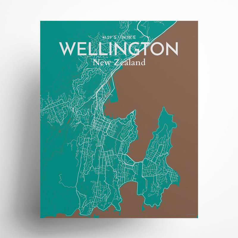 Wellington, carte de la ville, impression, H 20 po x l 16 po, Vert / Brun