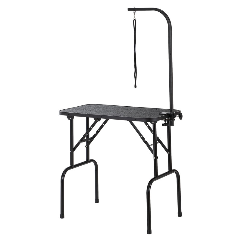 Black Metal Foldable Pet Grooming Table with Adjustable Arm