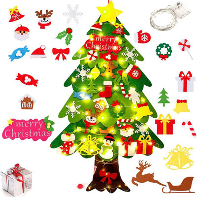 Arbre de Noël en feutre bricolage avec 33 ornements et lumières DEL, décorations de Noël, décoration murale pour enfants, cadeaux de Noël, décoration murale