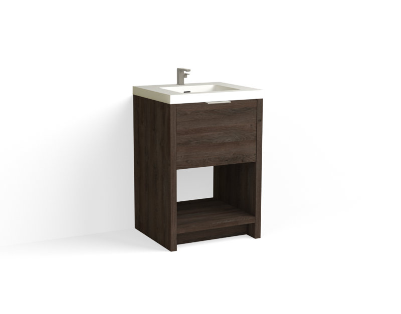 Vista 24" W Freestanding Single Bathroom Vanity, White Nanomatte/Satin Brass, Single-Hole, White Matte