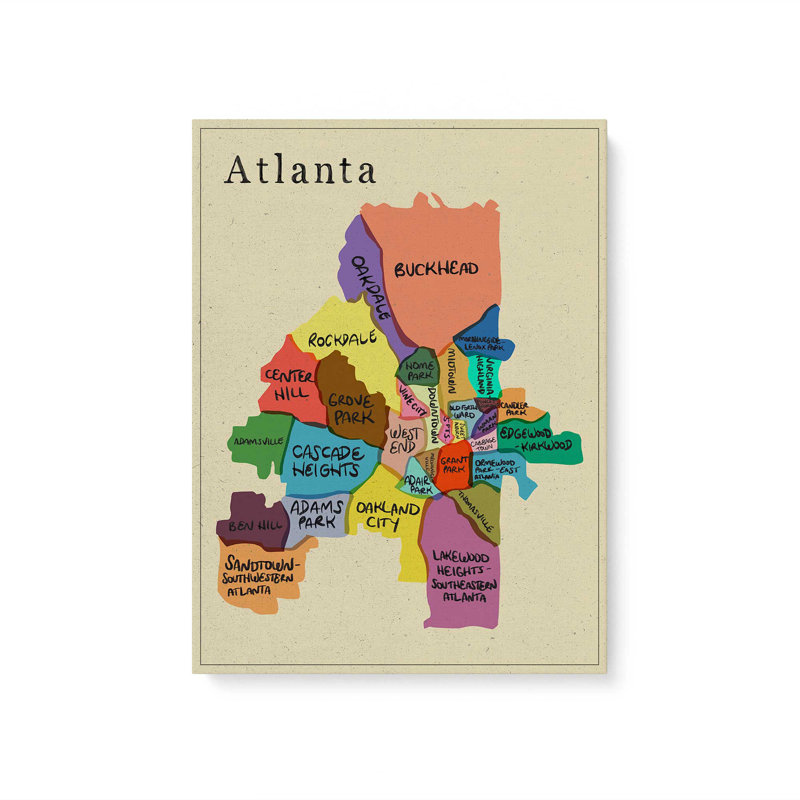«Atlanta Quartiers Map» par Deny Designs, reproduction d'art, Toile tendue, 48 po x 36 po, Toile tendue