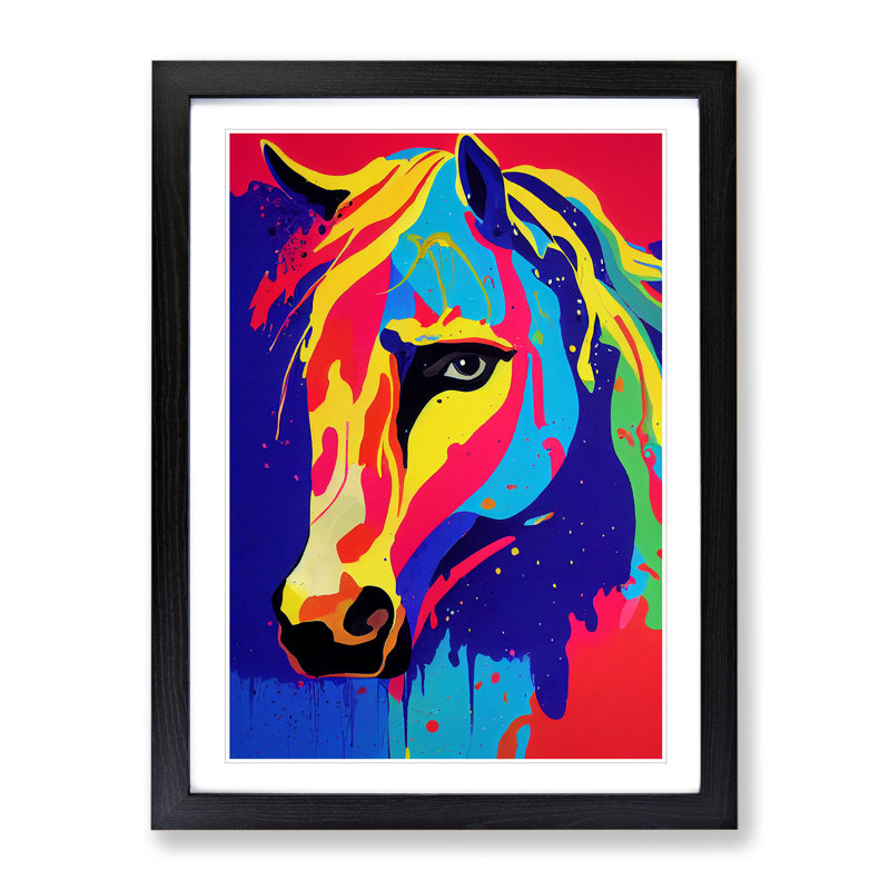 XV1022-4093X Splashed Horse No.3 Abstract - Single Picture Frame Painting, 64cm H x 46cm W x 2cm D, Black