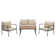 Ensemble de conversation d'extérieur 4 pièces avec coussins et table basse, détails en bois d'eucalyptus et structure en acier