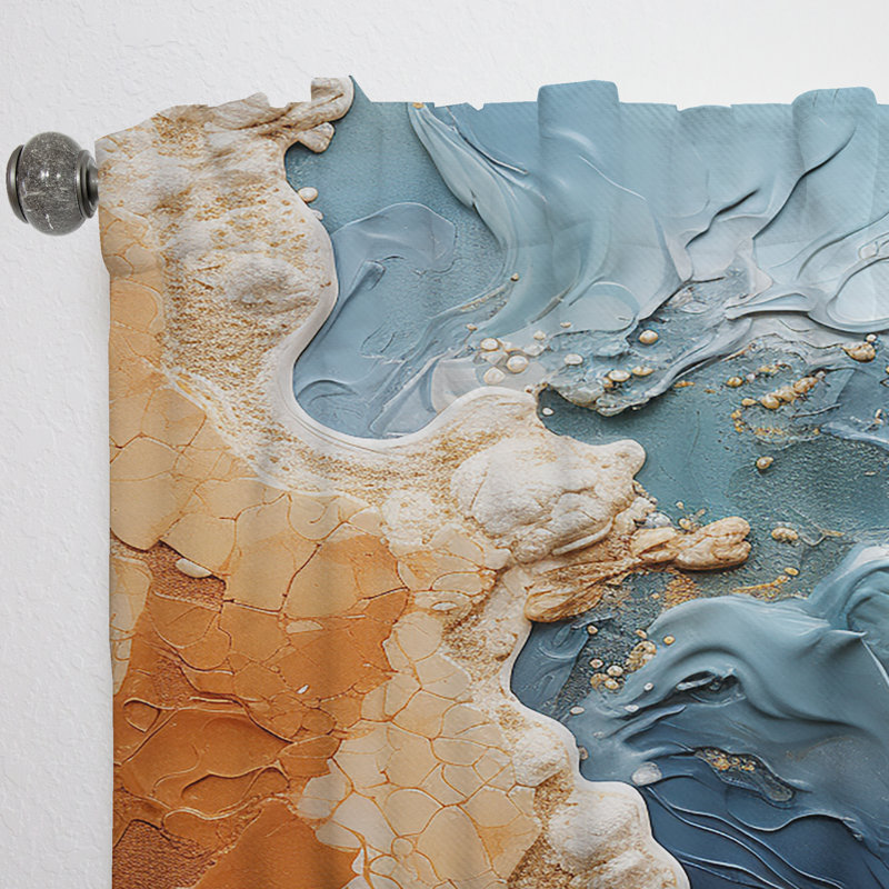 Gleb Modern Teal waves fight - Nautical Velvet Curtain - Room Darkening - 1 panel, 52" W x 84" L