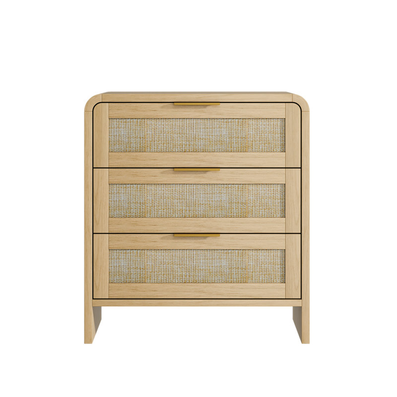 Rattan Nightstand 3 Drawers, Oak