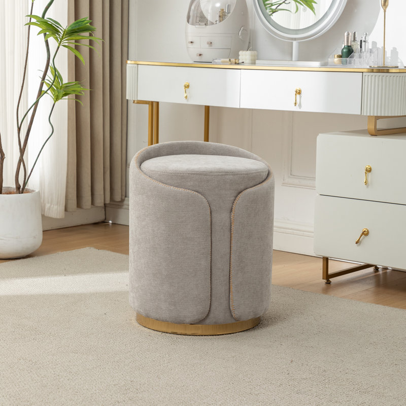 Juriana Metal Accent Stool Swivel Vanity Ottoman, Light Gray