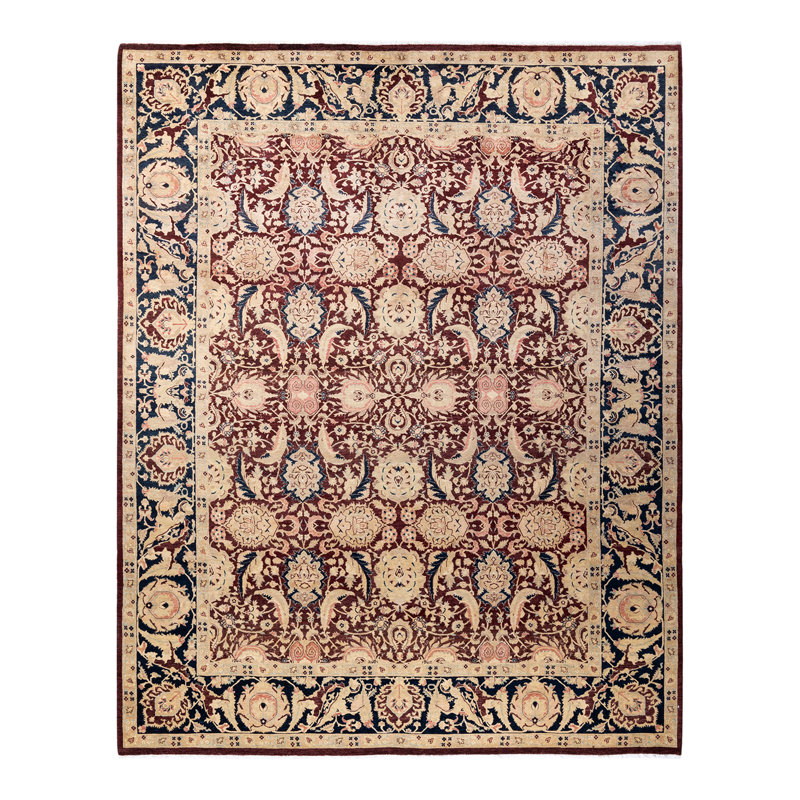 Tapis unique rouge / noir / brun clair noué à la main 8 pi 2 po x 10 pi 3 po Keenan