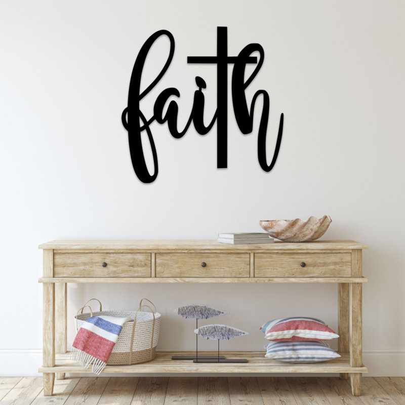 Art mural en métal Faith Cross Script, Noir, H 32 po x l 32 po x P 1 po