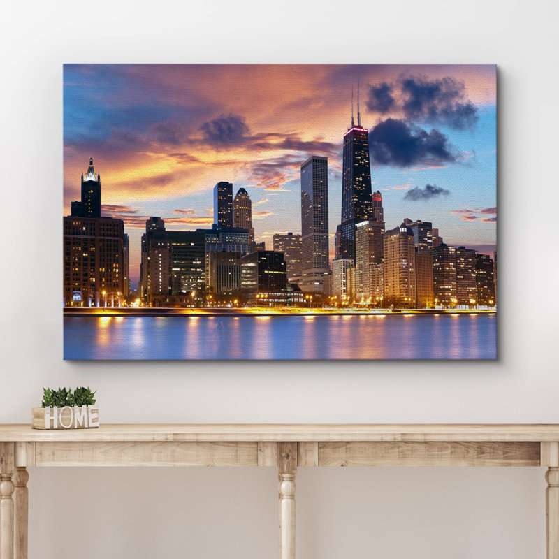 Architecture, bâtiment «Chicago City, coucher de soleil, nuit, architecture et cartes, paysage urbain, photographie, paysage global»