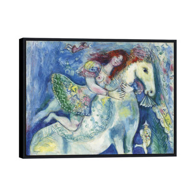Framed Canvas Giclee Print Woman on the Horse by Marc Chagall Wall Art(Black Slim Frame,24"x32")