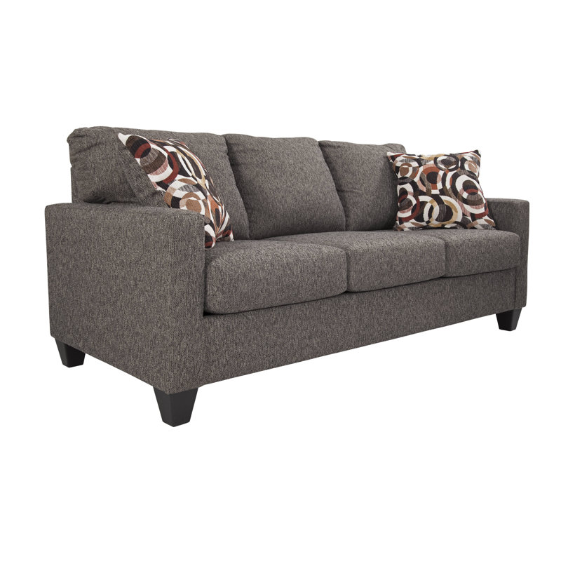 Charcoal Gray Linen Track Arm Sofa with Pillow Back