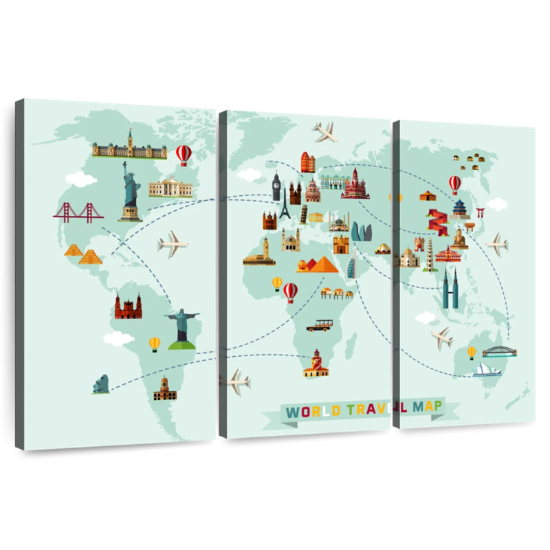 Carte du monde des sites célèbres Aliaz, H 42 po x l 65 po