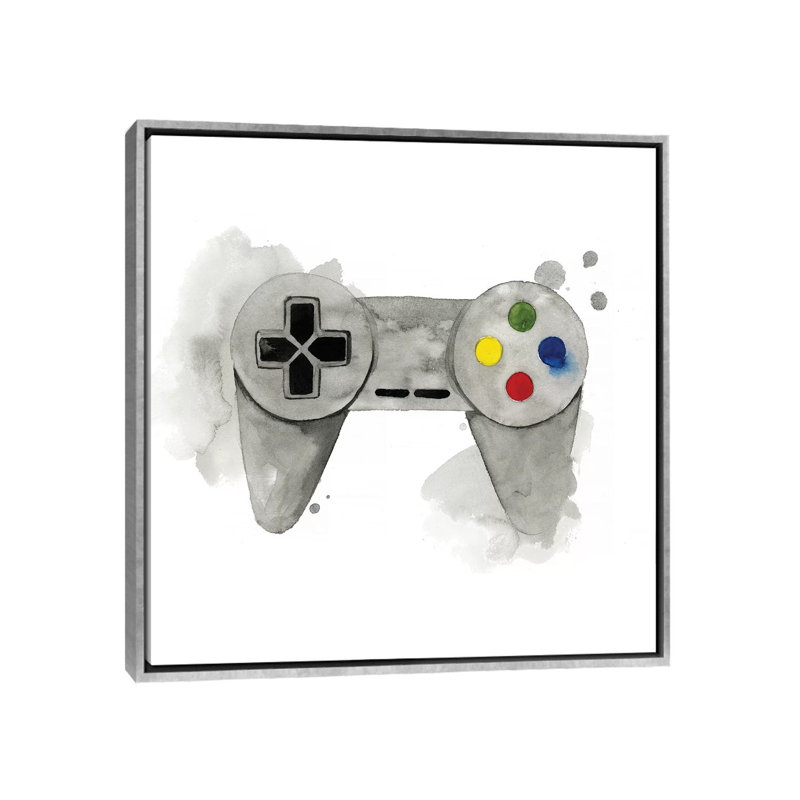 « Gamer III » par Grace Popp-impression d’art graphique, Pas de tapis, H 18 po x l 18 po x 1,5 po, Toile avec cadre argenté