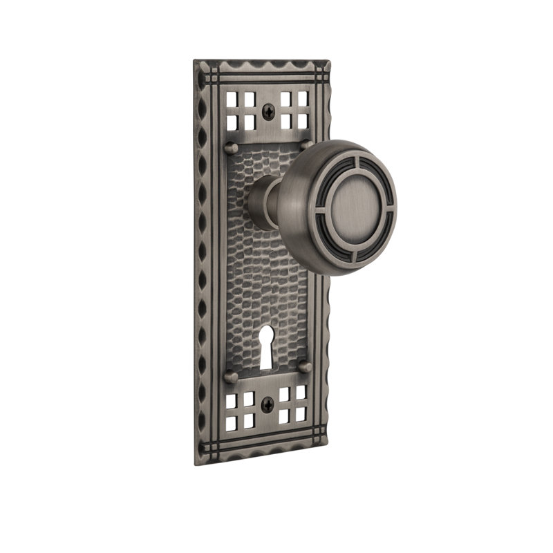 Bouton de porte à mortaise intérieure avec plaque longue mission Craftsman, Étain antique