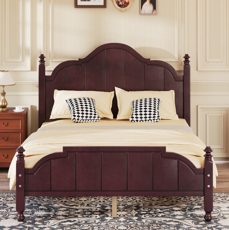 Cadre de lit double avec tête de lit, cadre de lit en bois rétro avec support à lattes, cadre de lit double plateforme, aucun sommier requis, assemblage facile, espresso