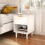 Table de chevet blanche moderne avec tiroir et tablette ouverte de 22,83 po de hauteur, or, poignée décorative, idéale pour la chambre à coucher