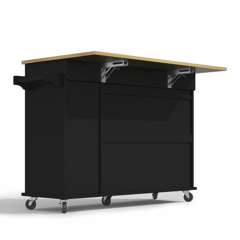 Wood Kitchen Island, Black