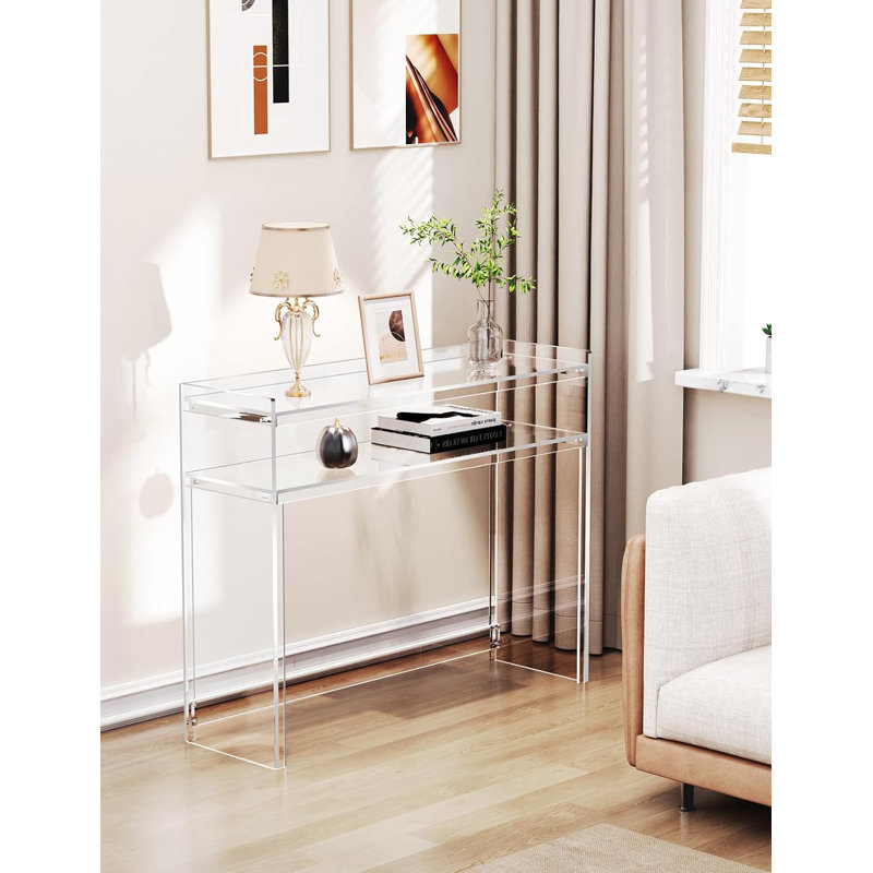 Modern Acrylic Console Table With Double Storage Shelves, Entryway Table For Living Room, Hallway, Or Behind Sofa