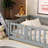 Grey Rubber Wood Watsons Floor Bed With Fence, Safety Guardrails, And Integrated Door-262652651-262652649