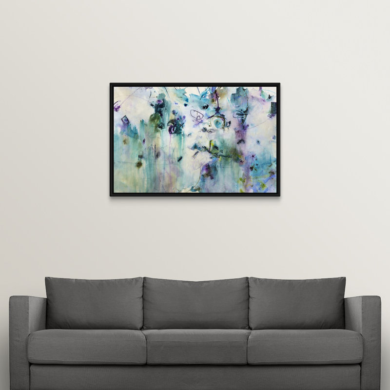 « valse sentimetale », peinture sur toile, Cadre flottant noir, H 33,7 po x l 49,7 po x p 1,75 po