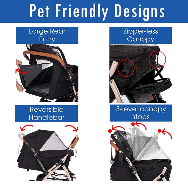 HPZ™ PET ROVER PRIME Luxury 3-in-1 Stroller for Small/Medium Dogs, Cats and  Pets (Black)