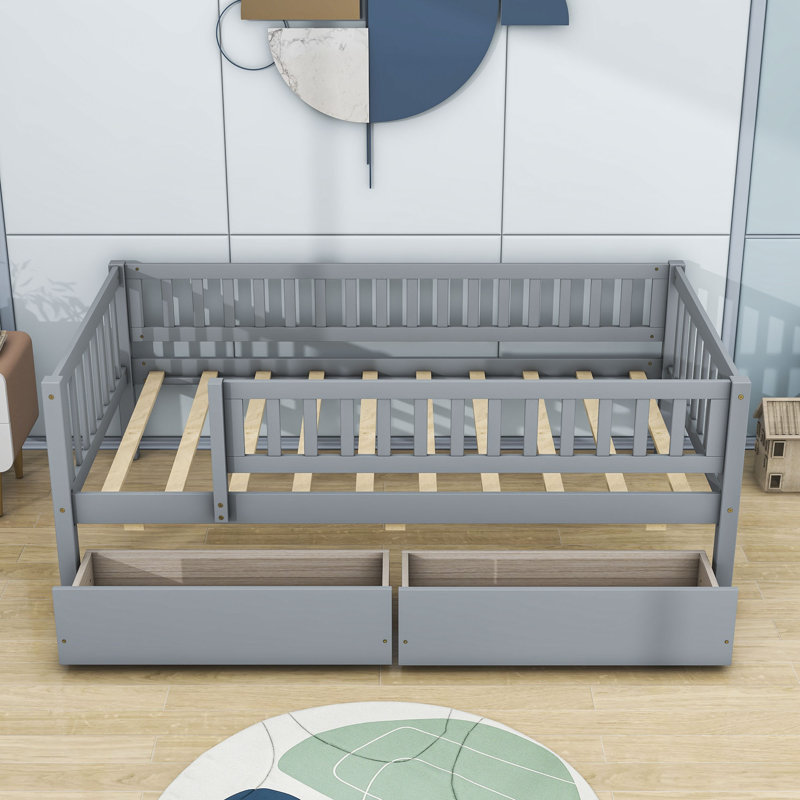 Lit de jour en bois Rowanne, Gris, Lit simple