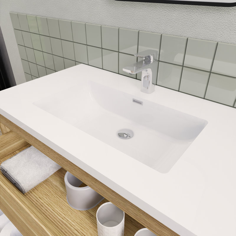 Meuble-lavabo flottant simple 36 po Alcester Ivy Bronx, Chêne blanc