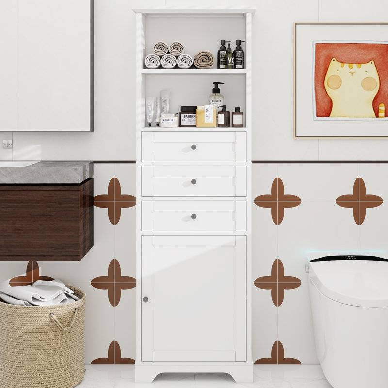 Grande armoire de rangement blanche avec 3 tiroirs et tablettes réglables pour salle de bain, bureau, bureau et intérieur, panneau de fibres à densité moyenne avec finition peinte