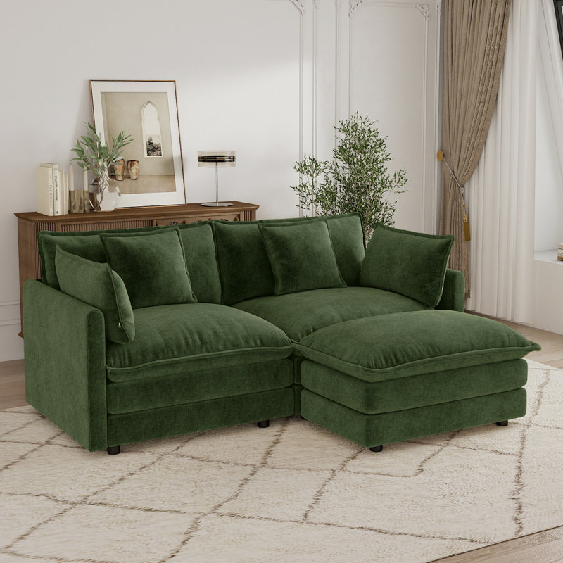 Living Room Set, L Shape Sofa, Chenille Sofa, For Living Room, Green Chenille, 33" H x 75.9" W x 57" D