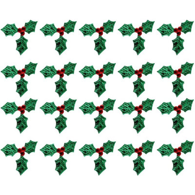 100 pièces de mini embellissements de baies de houx à trois feuilles pour Noël