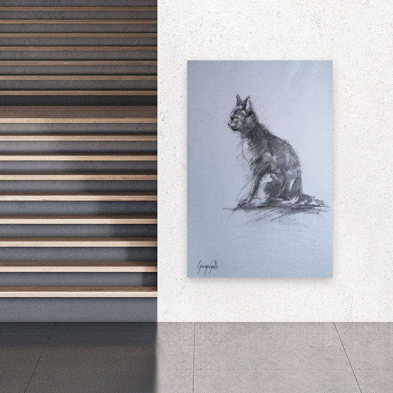 Chat contemporain gris anthracite, H 60 po x l 40 po