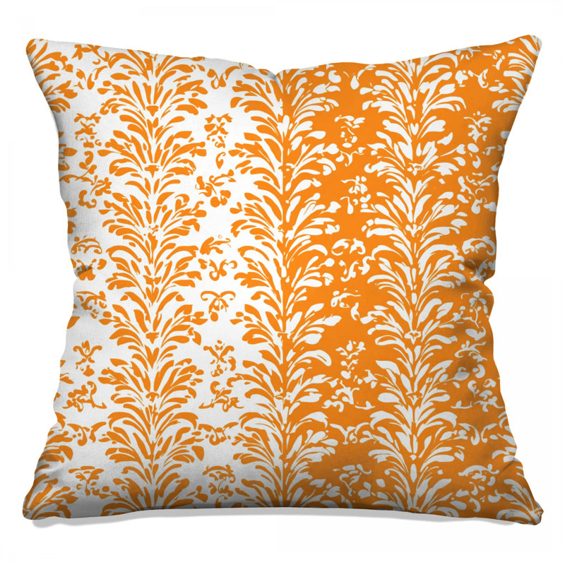 Orange Damask Pattern Double Sided Throw Pillows, 14 x 14 inches
