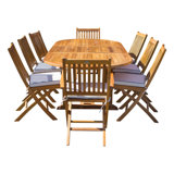 Outdoor 9 - Piece Teak Dining Set with Cushions