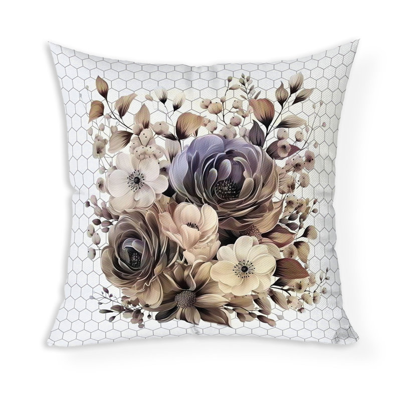 Coussin décoratif intérieur / extérieur Petal Poetry Honeycomb, H 20 po x l 20 po, Beige/Orange
