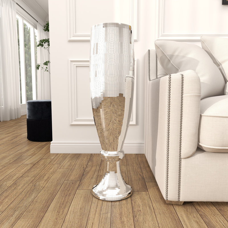 Tall Silver Mosaic Mirror Inlay Decorative Floor Vase