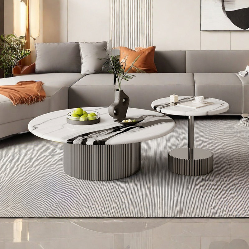 Italian simple round marble coffee table, 14.2" H x 35.4" W x 35.4" L