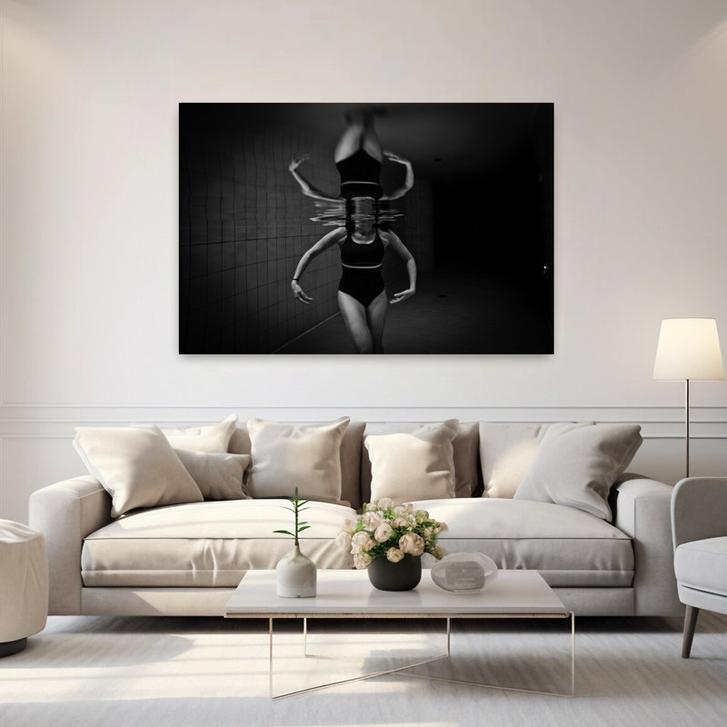 Art mural abstrait reflété dansant serein, H 40 po x l 60 po